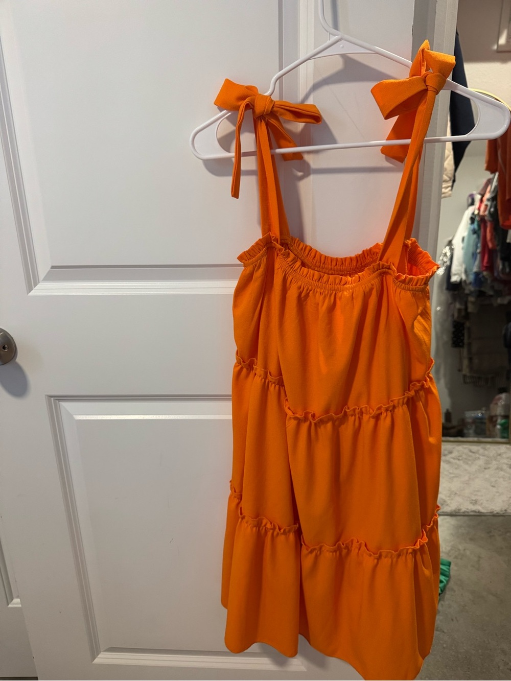Bright Orange Tie-Shoulder Tiered Sundress